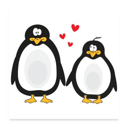 verliebte Pinguine Liebespaar. Geschenk der Liebe - Poster 60x60 cm