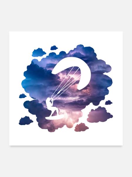 Double Exposure Kite Surfing Adventure Gift - Poster 24" x 24" (60x60 cm) - white - Front