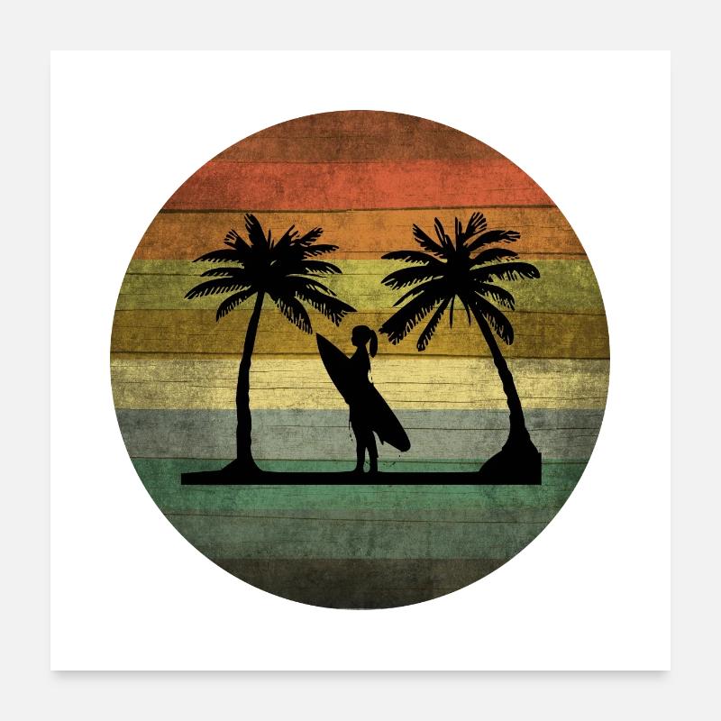 Surfeuse sunset vintage Poster 60 x 60 cm