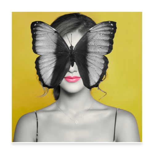 Poster affiche femme papillon jaune - Poster 60 x 60 cm