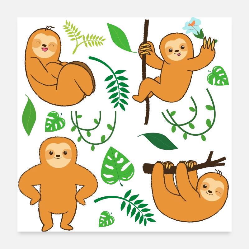 adorable and funny sloths - tropical forest Poster 24" x 24" (60x60 cm)
