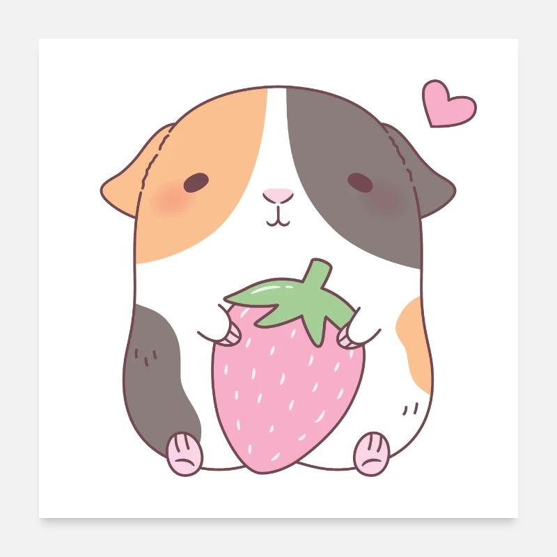 Cochon d'Inde mignon aime la fraise Poster 60 x 60 cm