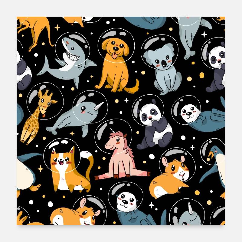 Animaux de l'espace, animaux dans l'espace, animaux astronautes - Poster 60 x 60 cm - blanc