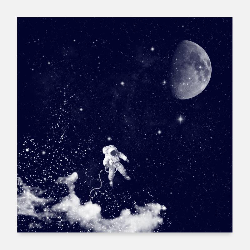 Dans l'espace, planètes et astronaute dans la nébuleuse - Poster 60 x 60 cm - blanc