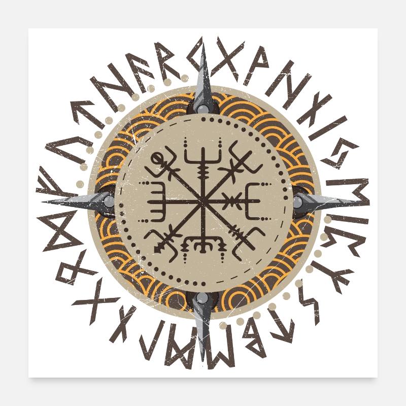 Vikings Vegvisir Krieger Idée cadeau Poster 60 x 60 cm