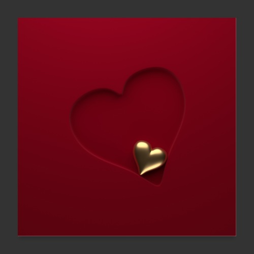 Złote serce w czerwonym sercu prosto z góry - Plakat o wymiarach 60 x 60 cm