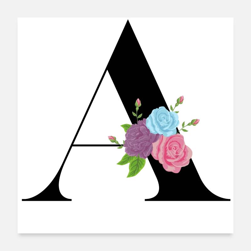 lettre A fleuris - Poster 60 x 60 cm - blanc