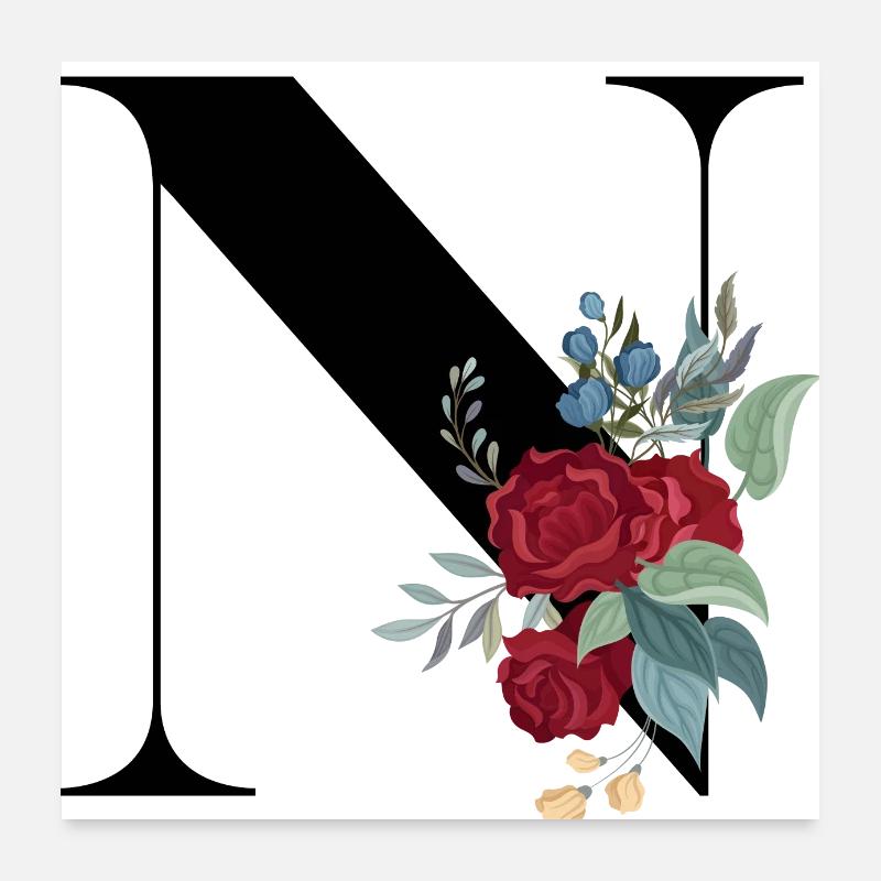 lettre N fleuris Poster 60 x 60 cm
