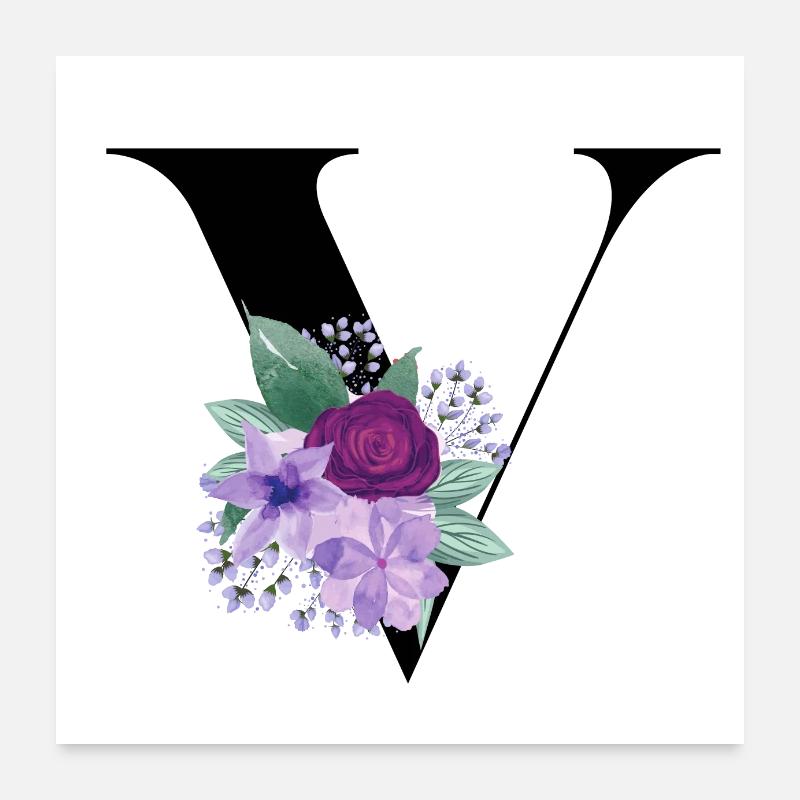 letter V flowered Poster 24" x 24" (60x60 cm)
