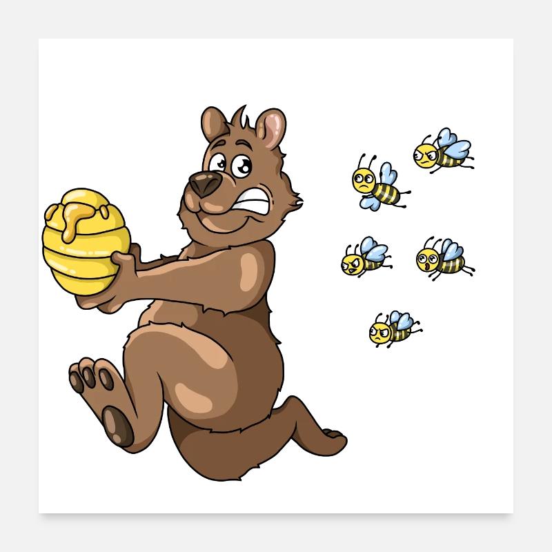 Brown bear bear beess escaping bins honey Poster 24" x 24" (60x60 cm)