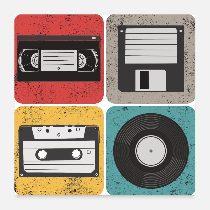 Disquette cassette vidéo Vinyle Audio-coffre Retro - Poster 60 x 60 cm - blanc