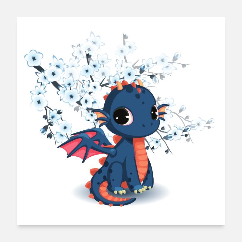 Cute Blue Chibi Manga Dragon Poster 24" x 24" (60x60 cm)