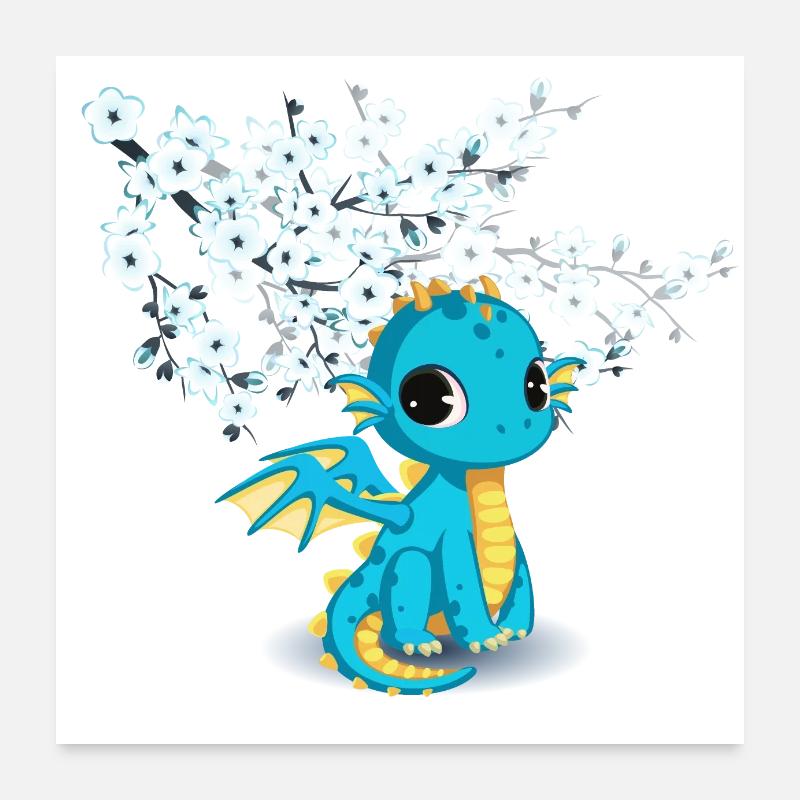 Doux Dragon Chibi Turquoise Poster 60 x 60 cm