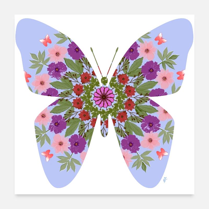 papillon et fleurs Poster 60 x 60 cm