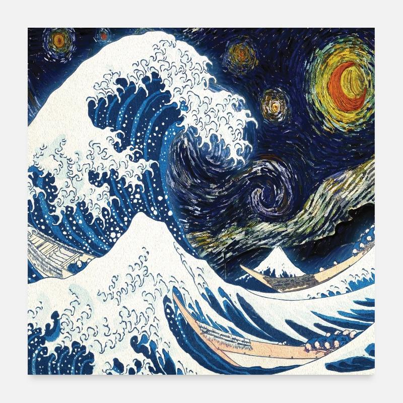 Kanagawa Waves, Japanese, Great Wave, Nature Lover Poster 24" x 24" (60x60 cm)
