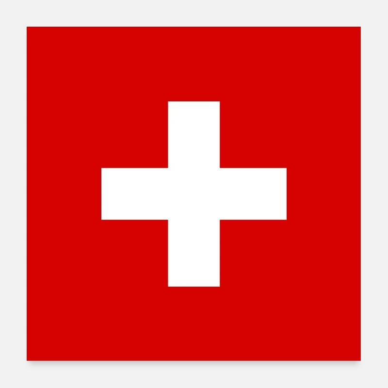 Schweiz Flagge - Swiss Pride Geschenk - Poster 60x60 cm - Weiß