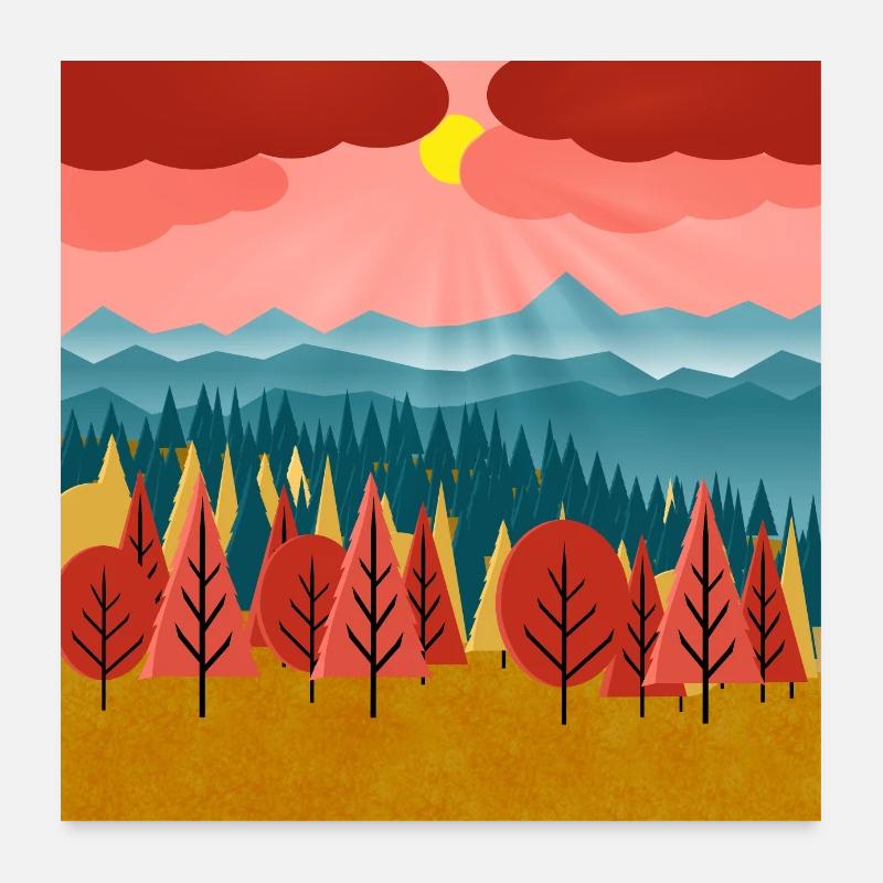 Paysage d’une forêt au coucher du soleil Poster 60 x 60 cm