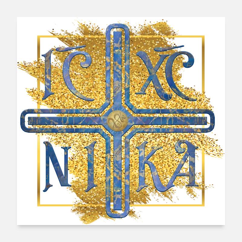 IC XC NIKA - Croix Bleu Or Ιηησούς Χριστός Νικά Poster 60 x 60 cm