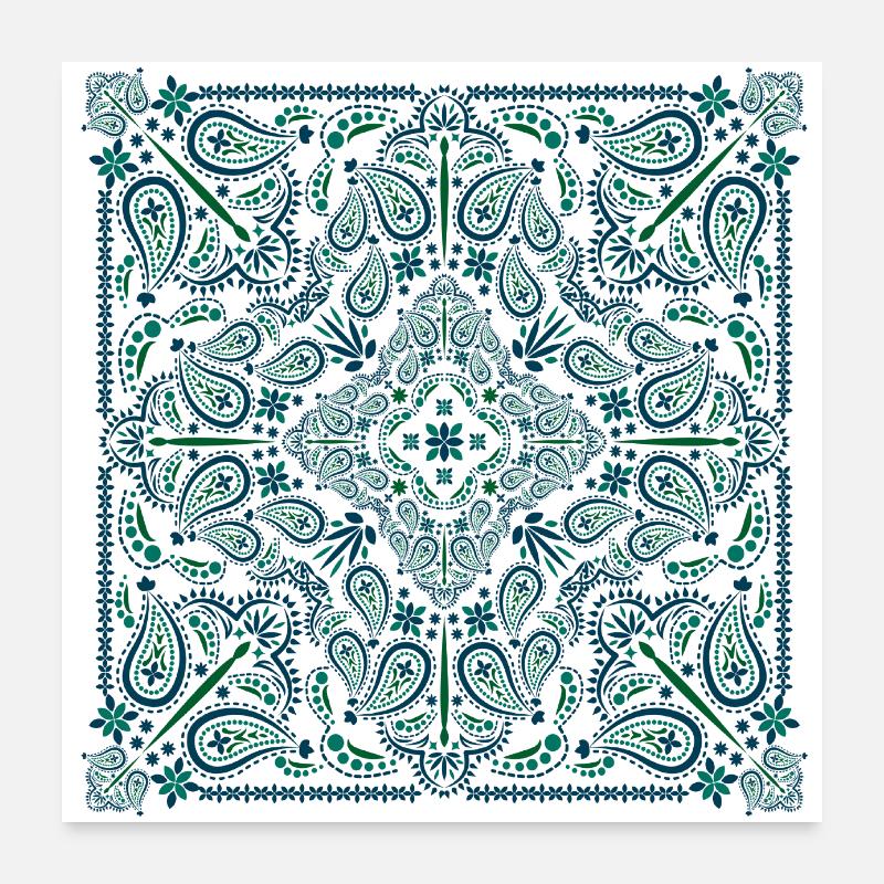 Paisley Modèle - Mandala, Mosaïque, Impression de fleurs Poster 60 x 60 cm