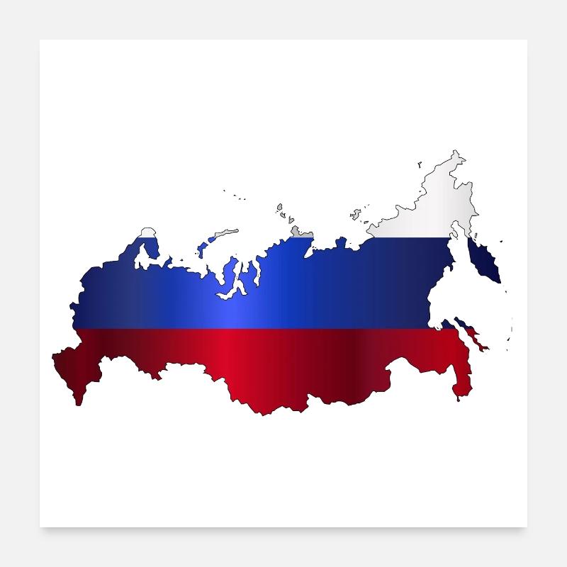 Russian Modern Flag Silhouette Map Poster 24" x 24" (60x60 cm)
