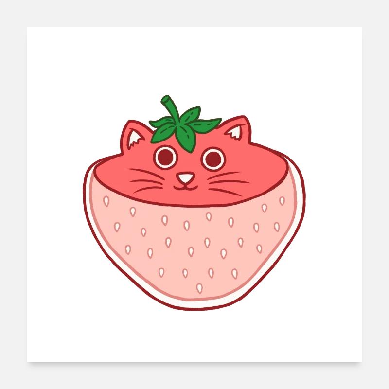 Erdbeer Katze Poster 60x60 cm