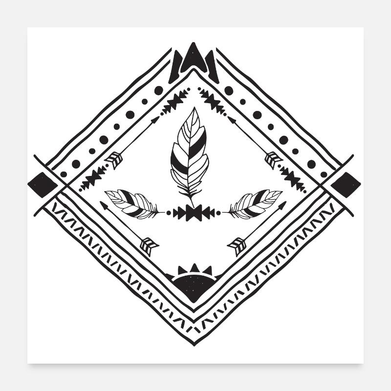 Boho-Stil Feder und Pfeile Poster 60x60 cm