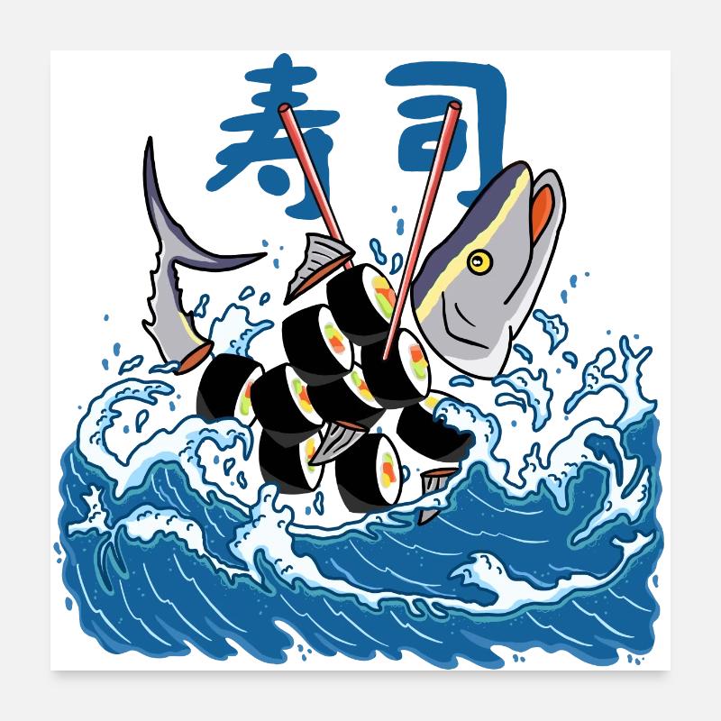 Tuna Sushi in the Wave Poster 24" x 24" (60x60 cm)