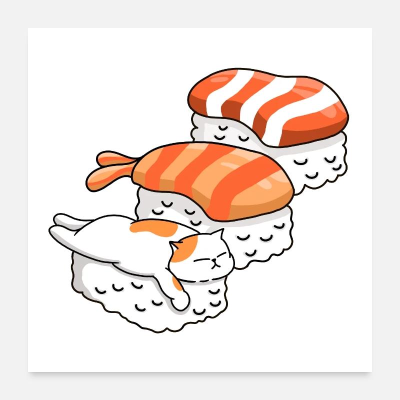 Chat et sushi Poster 60 x 60 cm