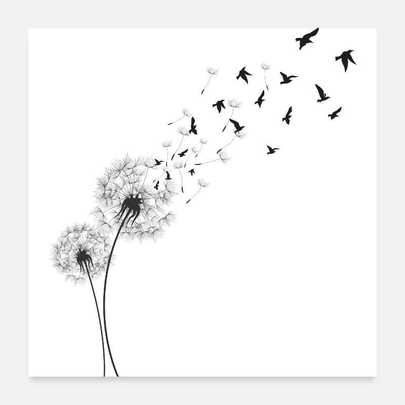Bird dream nature dandelion flown Poster 24" x 24" (60x60 cm)