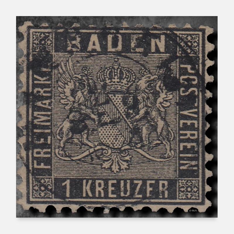 Briefmarke Freimarke Baden - Poster 60x60 cm - Weiß