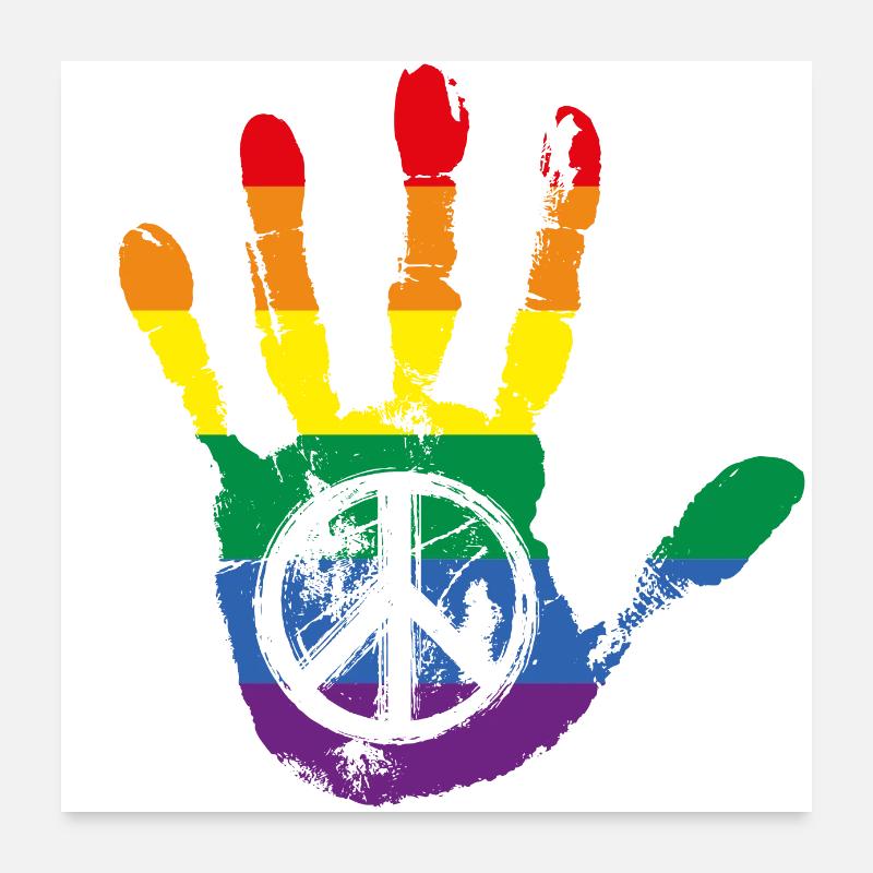 Rainbow Peace Sign Hand LGBT Poster 24" x 24" (60x60 cm)
