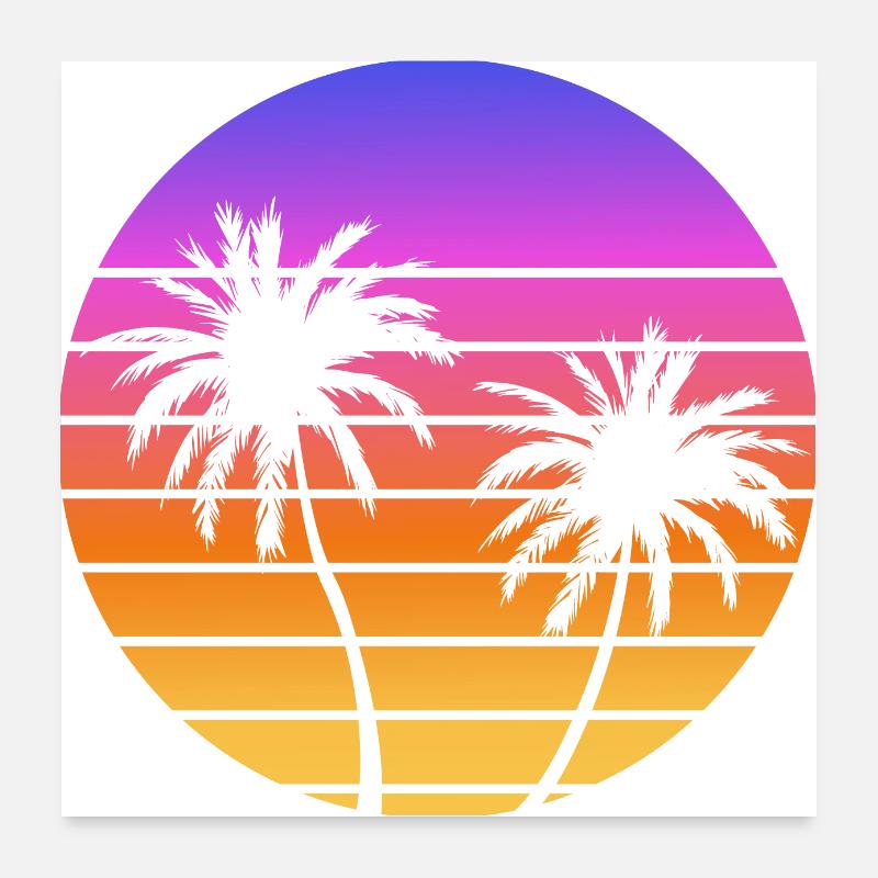 Palms Sunset Synthwave Poster 24" x 24" (60x60 cm)