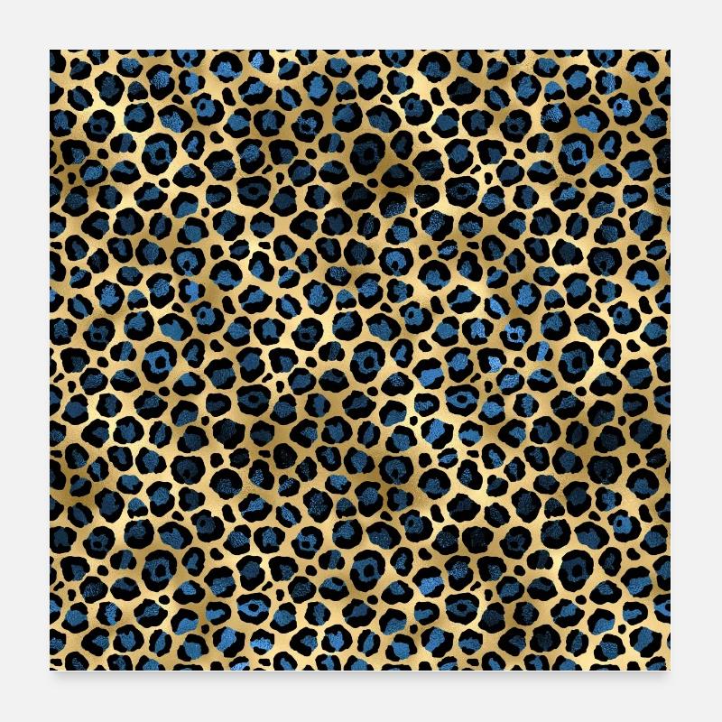Marineblau Gold Leopard Muster - Poster 60x60 cm - Weiß