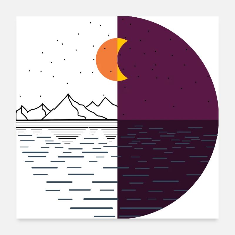 Bjerge Sky Sun Moon Poster 60x60 cm