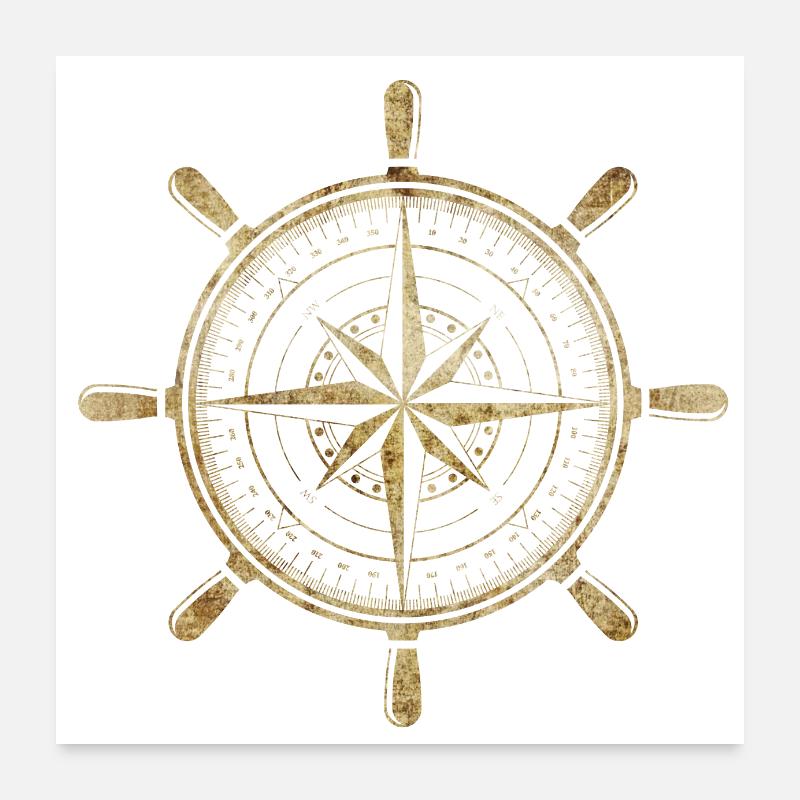 Kompass in Gold - Poster 60x60 cm - Weiß