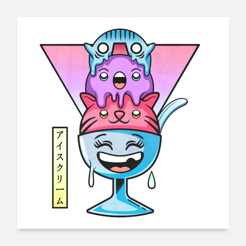 Crème glacée Kawaii Poster 60 x 60 cm
