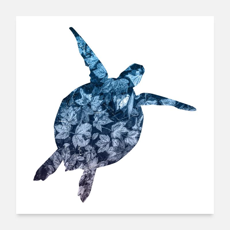Double Exposure Turtle Autumn Leaves Poison Poster 24" x 24" (60x60 cm)