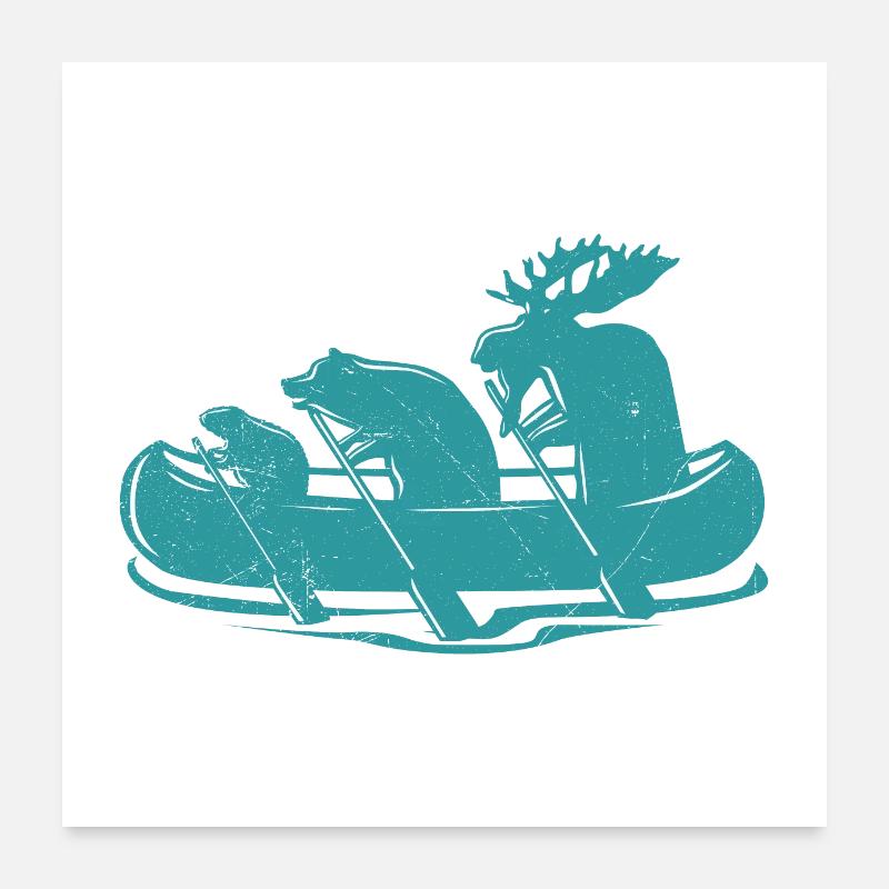 Canoë castor ours Orignal Canoë Canada Idée cadeau Poster 60 x 60 cm