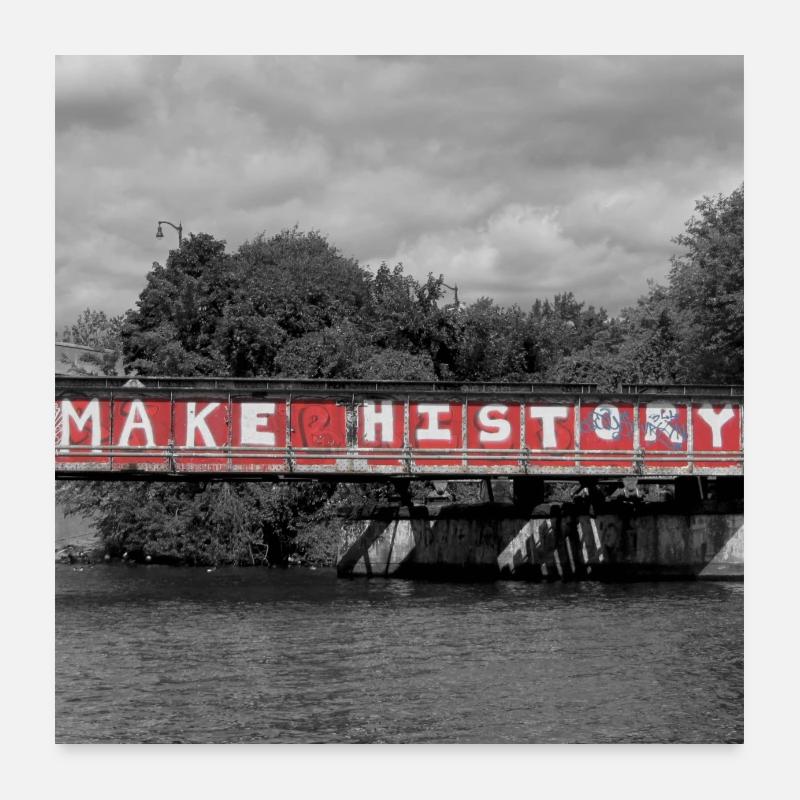 Make history Graffiti Brücke Harvard - Poster 60x60 cm - Weiß