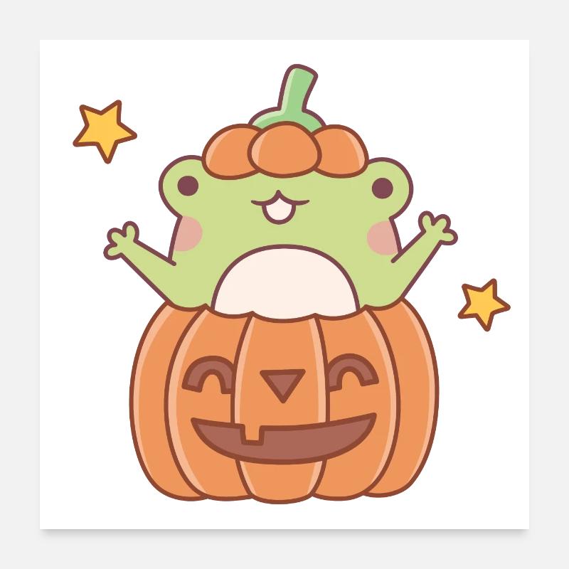 Cute Frog in Carved Pumpkin Doodle Poster 24" x 24" (60x60 cm)