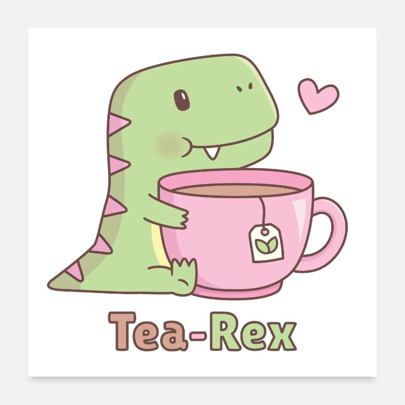 Mignon thé de dinosaure Rex Pun Doodle Poster 60 x 60 cm