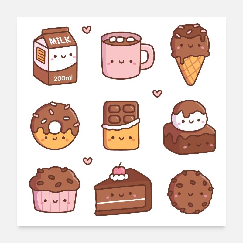 Griffonnages mignons au chocolat Poster 60 x 60 cm
