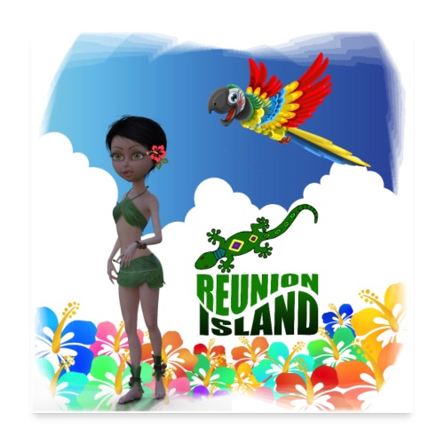 Ile de la Réunion, jeune fille au perroquet - Poster 60 x 60 cm