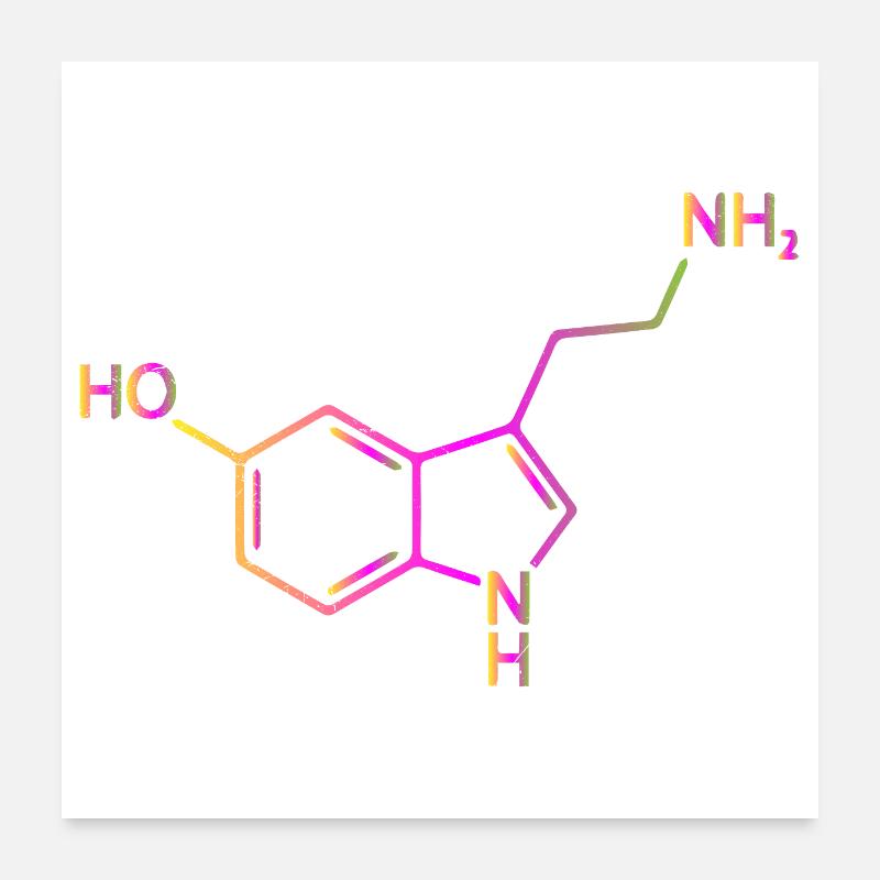 Molécule de sérotonine Chimie Bonheur Idée cadeau Poster 60 x 60 cm