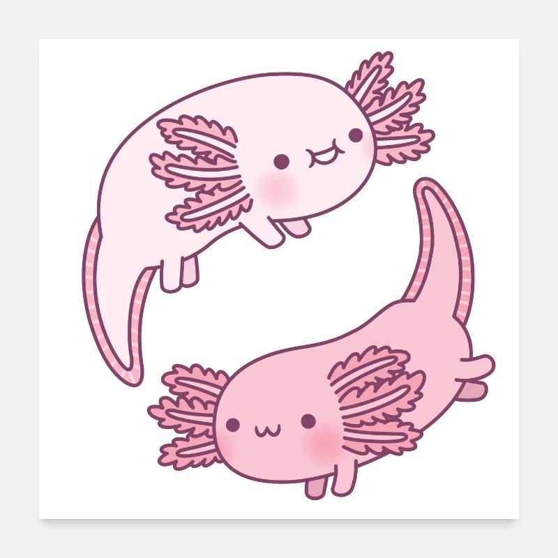 Cute Axolotls Yin Yang Poster 24" x 24" (60x60 cm)