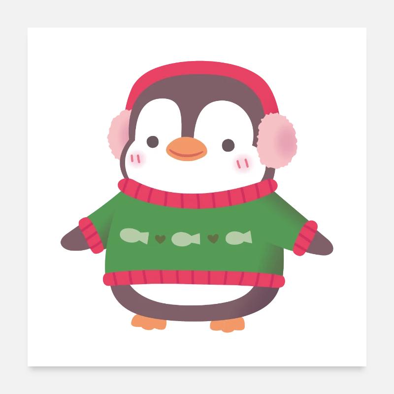 Süßer Pinguin mit Fischpullover Poster 60x60 cm