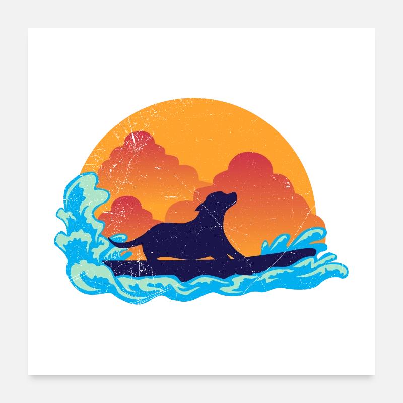 Surf Dog Surfboard Waves Dog Lover Gift Poster 24" x 24" (60x60 cm)
