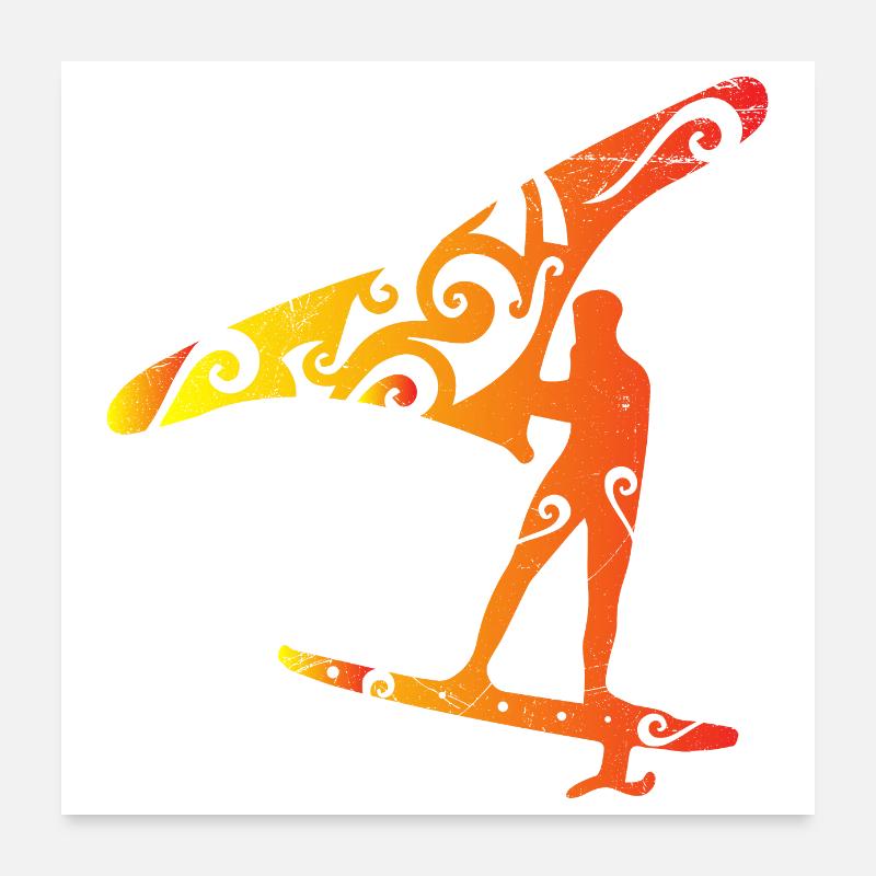 Surfer Wingfoiling Man Polynesia Tribal Tattoo Poster 60 x 60 cm