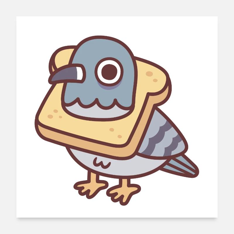 Pigeon mignon avec collier de pain drôle Poster 60 x 60 cm