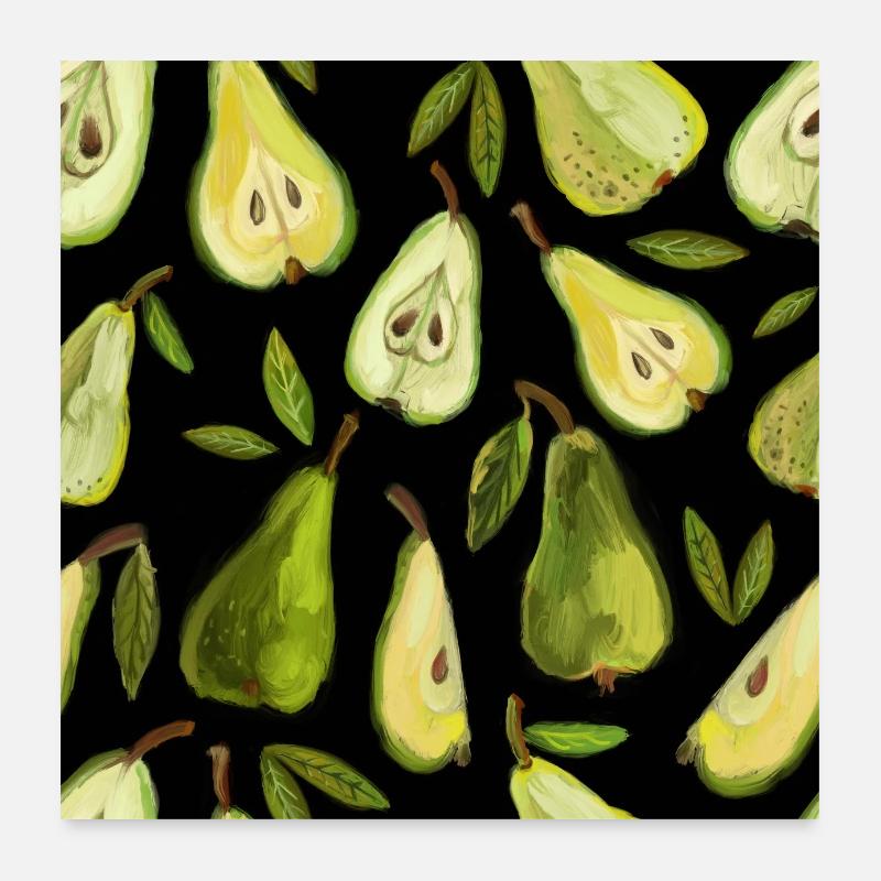 Pear seamless pattern. Black background. - Poster 60x60 cm - Weiß